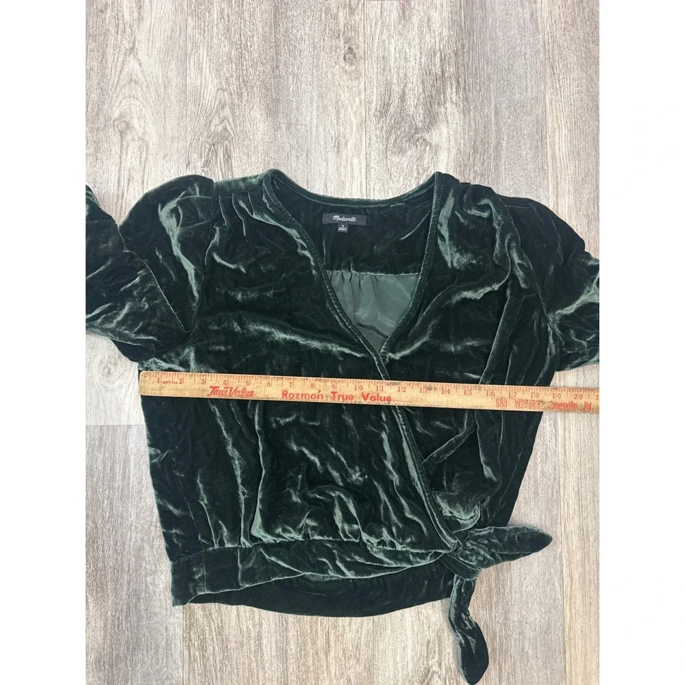 Madewell‎ Womens Velvet Side Tie Wrap Top Dark Green V-Neck Size Medium